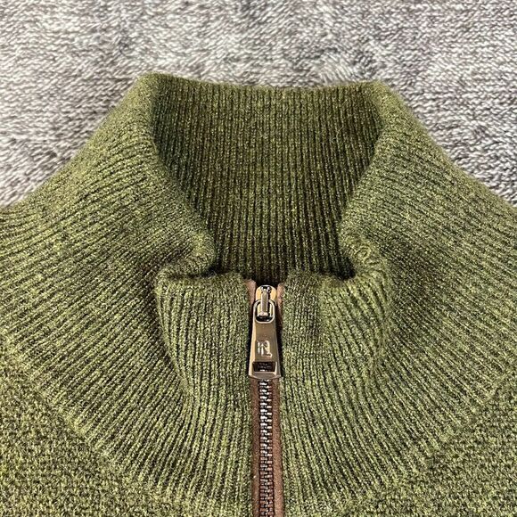 SOLD Ralph Lauren Purple Label Slim-Fit Suede-Trimmed Cashmere 1/2 Zip Sweater L - Picture 4 of 12